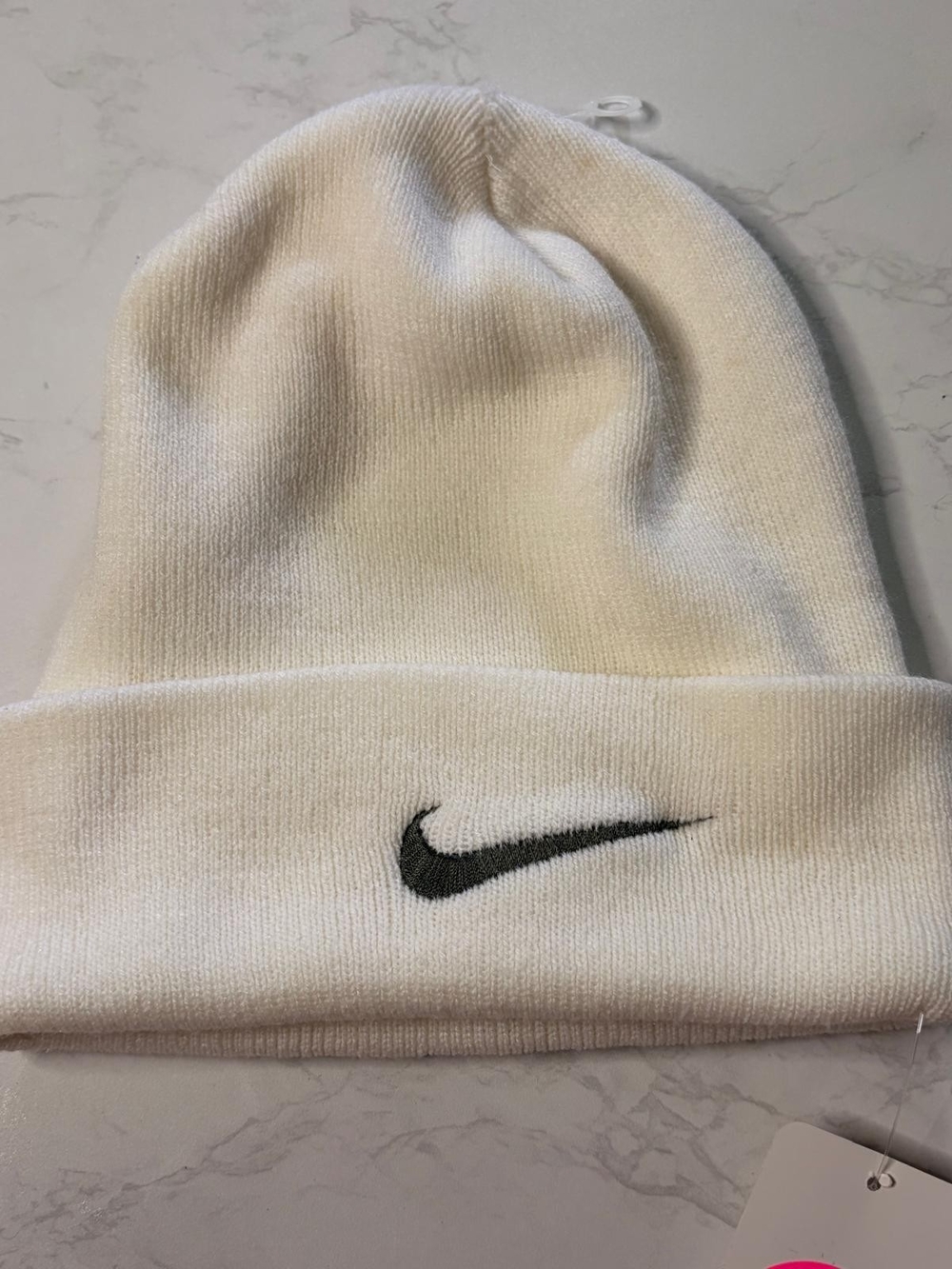 Nike Kids' White Beanie with Black Swoosh